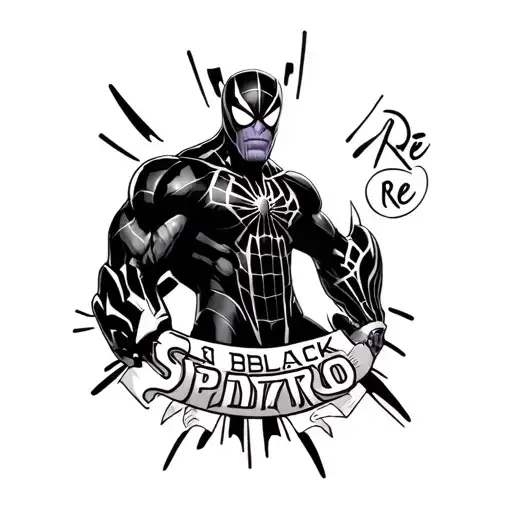 Design a full leg tattoo image that contains the characters thanos, black panther, Spider-Man and the words that read Re tattoo design idea