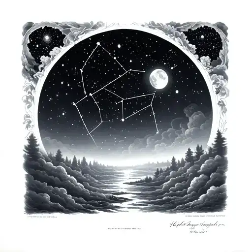 Orion constellation revealed on a cloudy moonlit night tattoo design idea