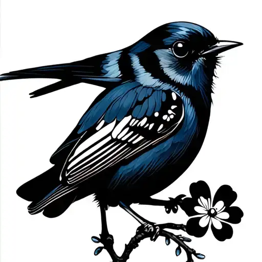 Alyssum blue bird perched tattoo design idea