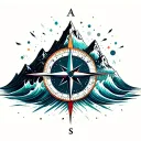compass mountain and waves tattoo design idea
