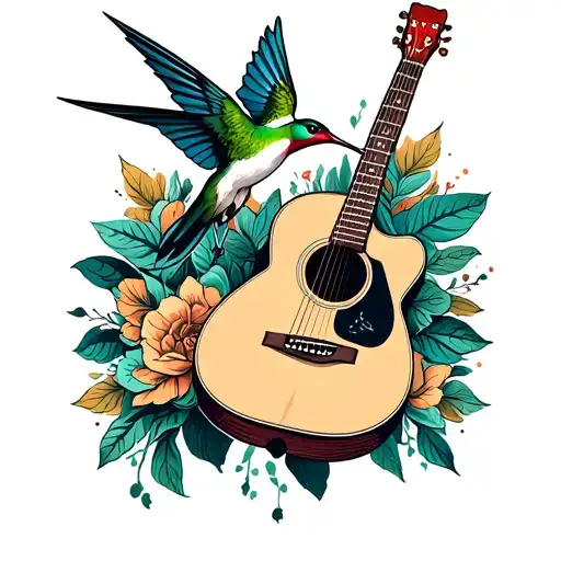 hummingbird and acoustic guitar tattoo design idea
