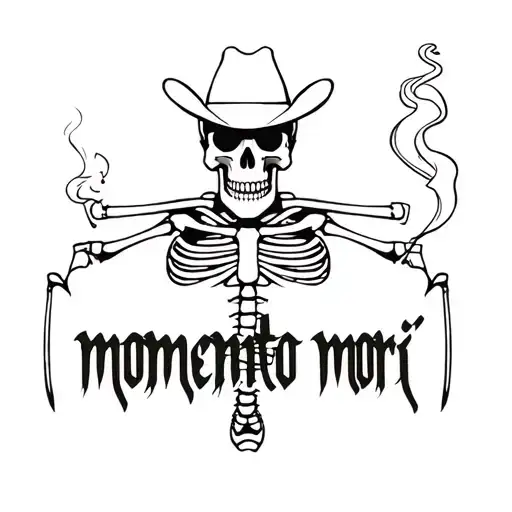 "momento morí " smoking skeleton cowboy  tattoo design idea