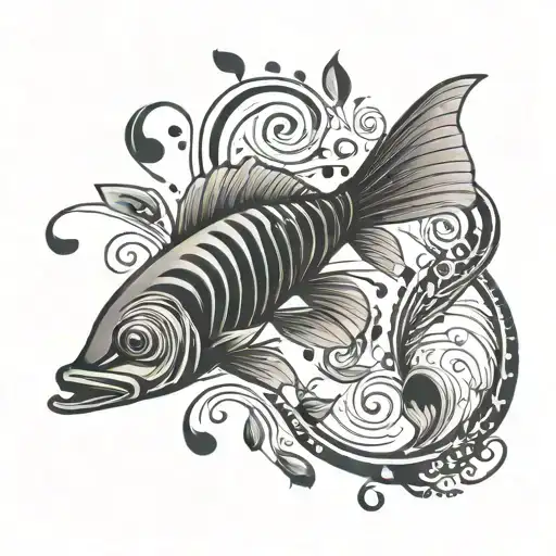 small school of fish swimming as the shape of a musical bass clef tattoo design idea