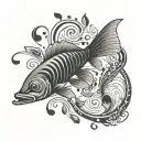 small school of fish swimming as the shape of a musical bass clef tattoo design idea