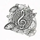 small school of fish swimming as the shape of a musical bass clef tattoo design idea