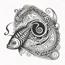 small school of fish swimming as the shape of a musical bass clef tattoo design idea