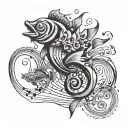 small school of fish swimming as the shape of a musical bass clef tattoo design idea