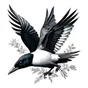 magpie flying tattoo design idea