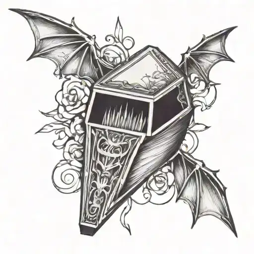 coffin with bats  tattoo design idea