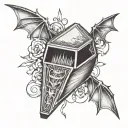 coffin with bats  tattoo design idea