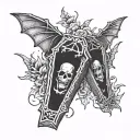 coffin with bats  tattoo design idea
