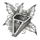 coffin with bats  tattoo design idea