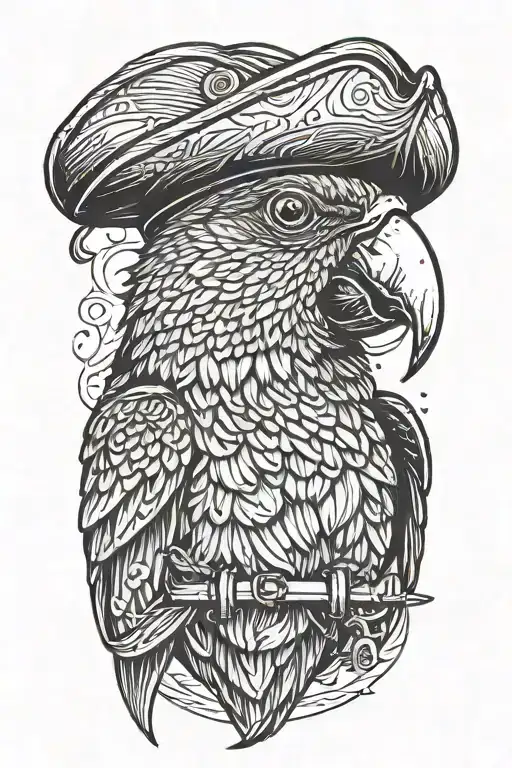 parrot with pirate hat and eye patch  tattoo design idea