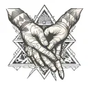 two hands pinky promise in the middle of a triangle tattoo design idea