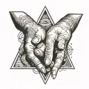 two hands pinky promise in the middle of a triangle tattoo design idea