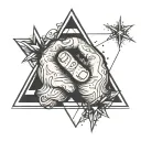 two hands pinky promise in the middle of a triangle tattoo design idea