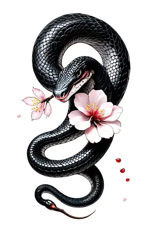 snake with cherry blossom tattoo design idea