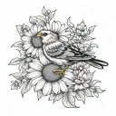 number 93, flower Chamomile, Bird holy spirit symbol tattoo design idea