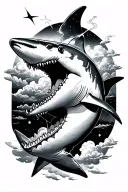 a hammerhead shark with a shooting star through clouds tattoo design idea