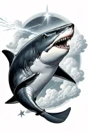 a hammerhead shark with a shooting star through clouds tattoo design idea