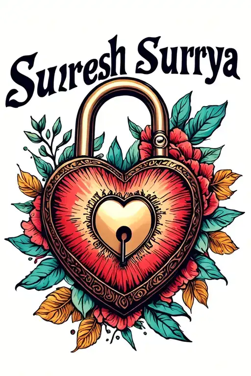 "Suresh Surya " heart shaped lock tattoo design idea