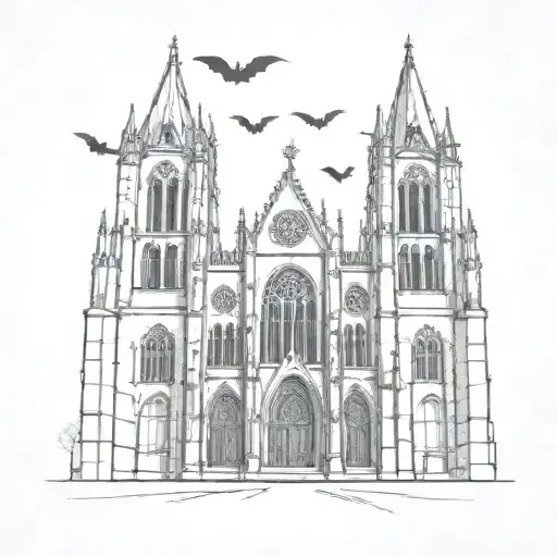gothic cathedral with bats tattoo design idea