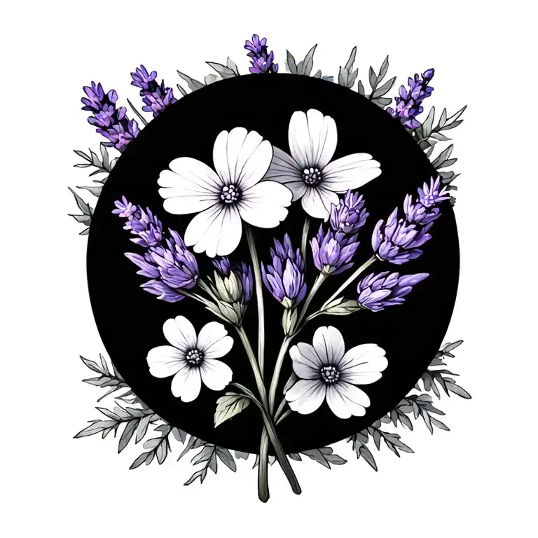 lavender and forget me not flower intertwined tattoo design idea