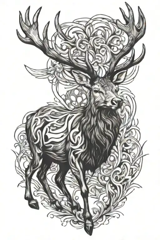 red stag walking tattoo design idea