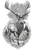 red stag walking tattoo design idea