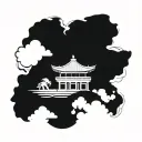 Create a tattoo design featuring the Merlion statue for Singapore, the Ha Long Bay rock formations for Vietnam, and the Torii gate for Japan, all combined into a cohesive back piece. tattoo design idea