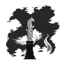 Create a tattoo design featuring the Merlion statue for Singapore, the Ha Long Bay rock formations for Vietnam, and the Torii gate for Japan, all combined into a cohesive back piece. tattoo design idea