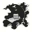 Create a tattoo design featuring the Merlion statue for Singapore, the Ha Long Bay rock formations for Vietnam, and the Torii gate for Japan, all combined into a cohesive back piece. tattoo design idea