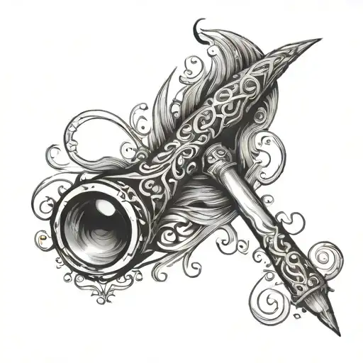 Elder Wand, stylized and minimalist. Inside the wand, it includes an unalome design tattoo design idea