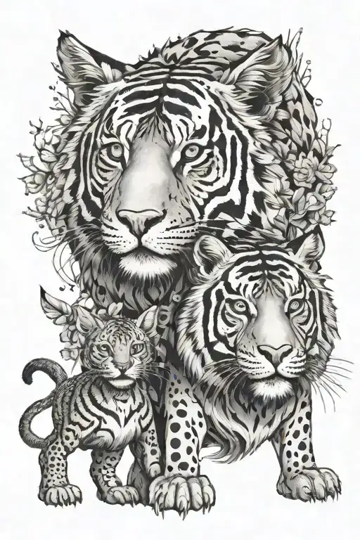 Make me a tattoo of earth dog, water tiger, and rabbit into one tattoo design idea