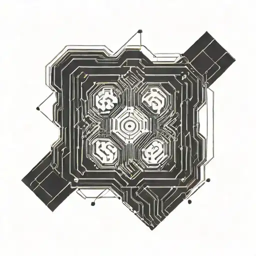 rare lines minimalistic 2D front side microcontroller chip black and white tattoo design idea