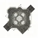 rare lines minimalistic 2D front side microcontroller chip black and white tattoo design idea