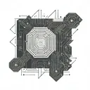 rare lines minimalistic 2D front side microcontroller chip black and white tattoo design idea