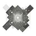 rare lines minimalistic 2D front side microcontroller chip black and white tattoo design idea