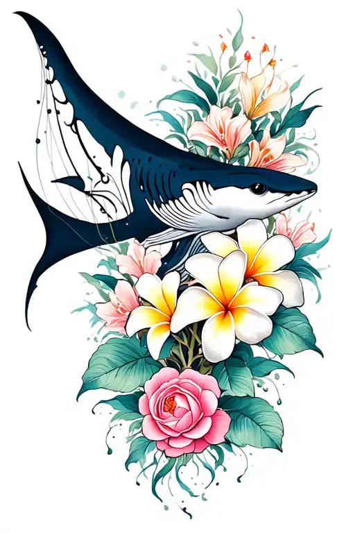 manta ray, jelly fish, whale shark, jaguar, crown of thorns, orchids, rose lilies, plumeria, peonies tattoo design idea