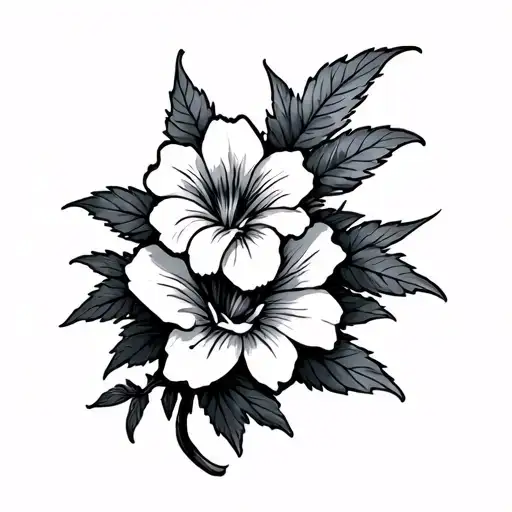 larkspur flower with hammer head shark tattoo design idea