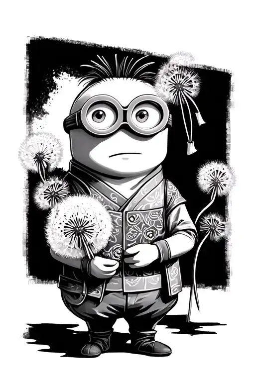 a minion holding dandelion flower tattoo design idea
