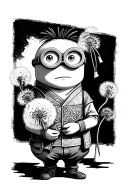 a minion holding dandelion flower tattoo design idea