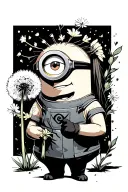 a minion holding dandelion flower tattoo design idea