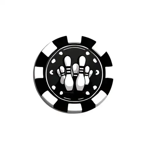 poker chip with bowling pins in the background tattoo design idea