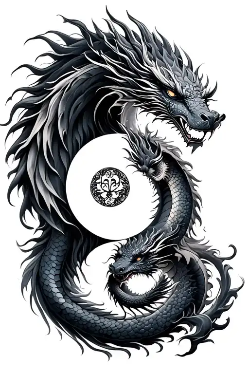 couple his & hers yin & yang japanese dragons tattoo design idea