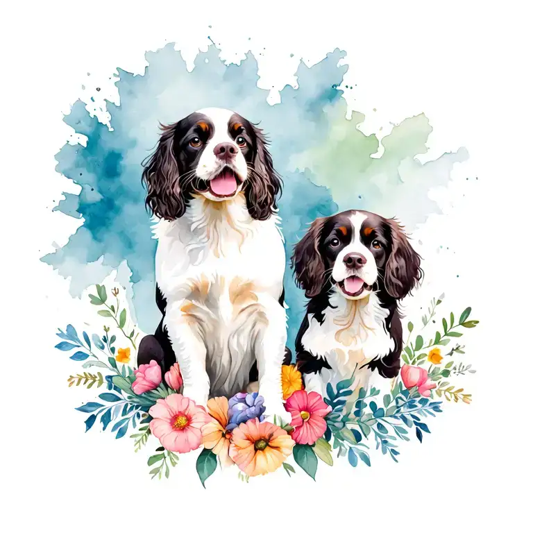 family flowers music spaniels nephews tattoo design idea