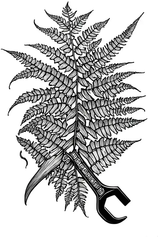 maiden hair fern and wrench tattoo design idea