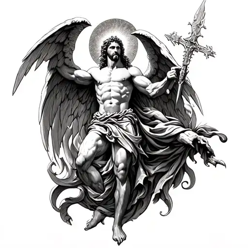 st michael killing lucifer tattoo design idea