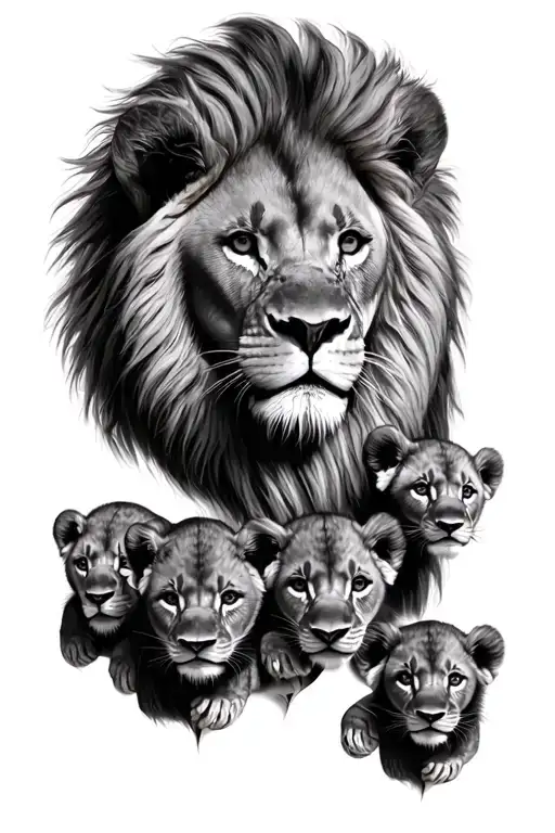 lion with 5 cubs face only tattoo design idea