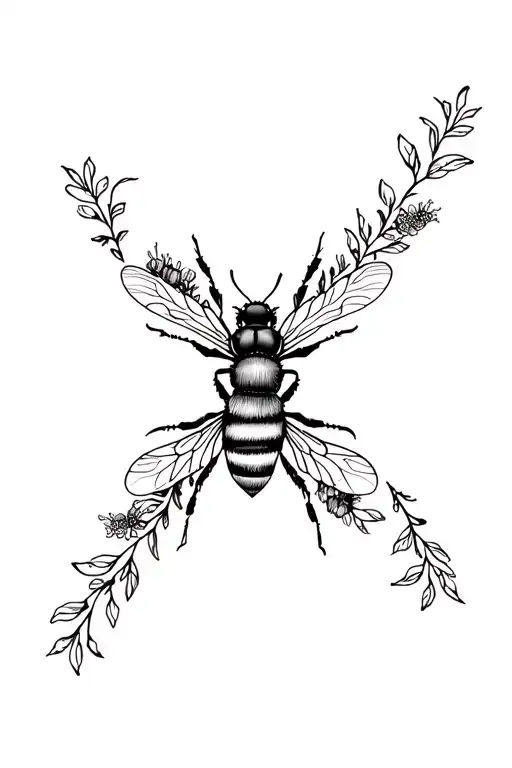 bee and flower surrounded tattoo design idea